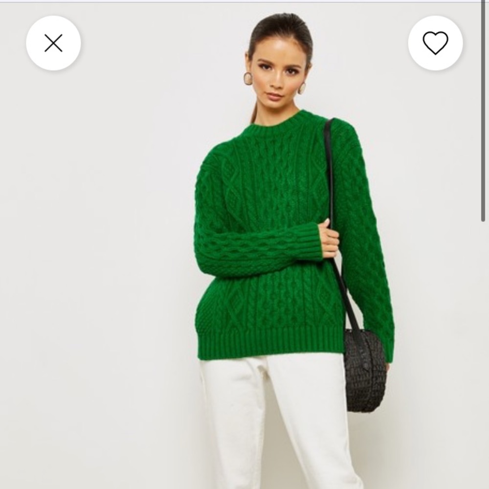 MANGO- green cable knit sweater